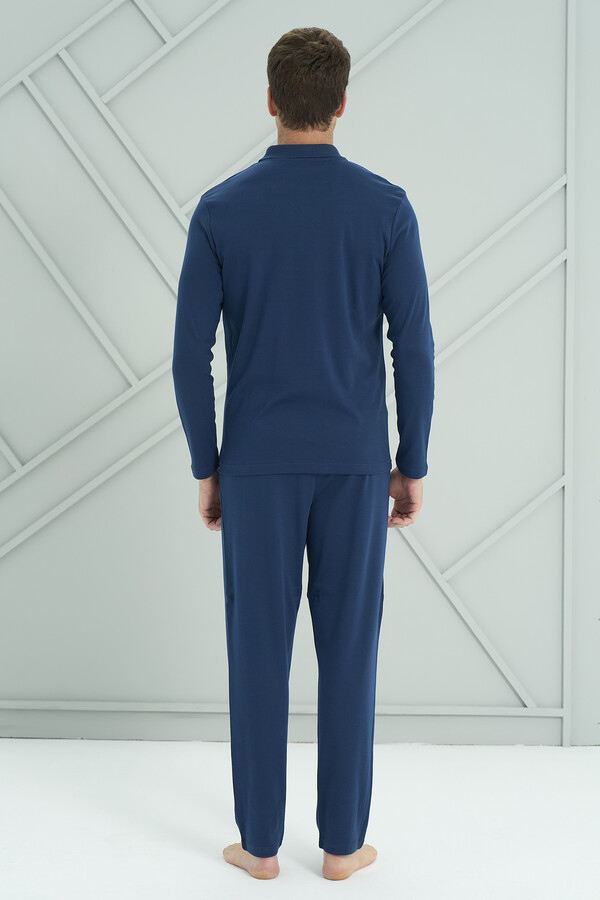 Men's Interlock Knit Long Sleeve Pajama Set 2206 Navy - Thumbnail