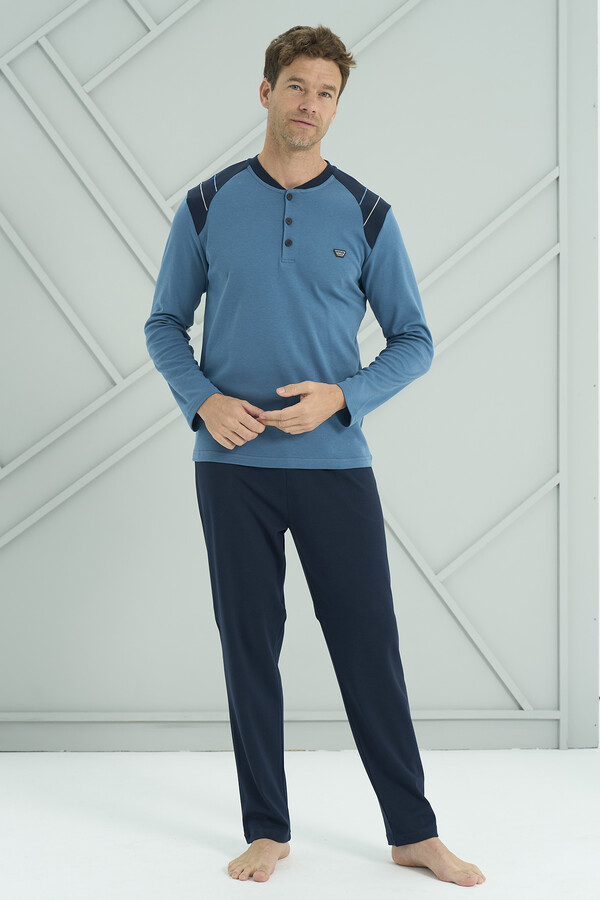 Men's Interlock Knit Long Sleeve Pajama Set 2214 Petrol01 - Thumbnail