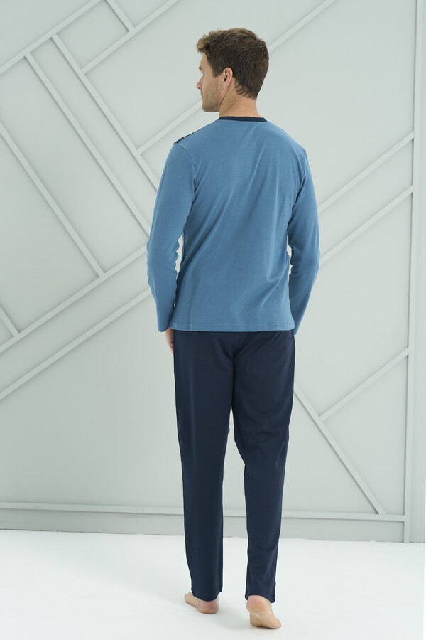 Men's Interlock Knit Long Sleeve Pajama Set 2214 Petrol01 - Thumbnail
