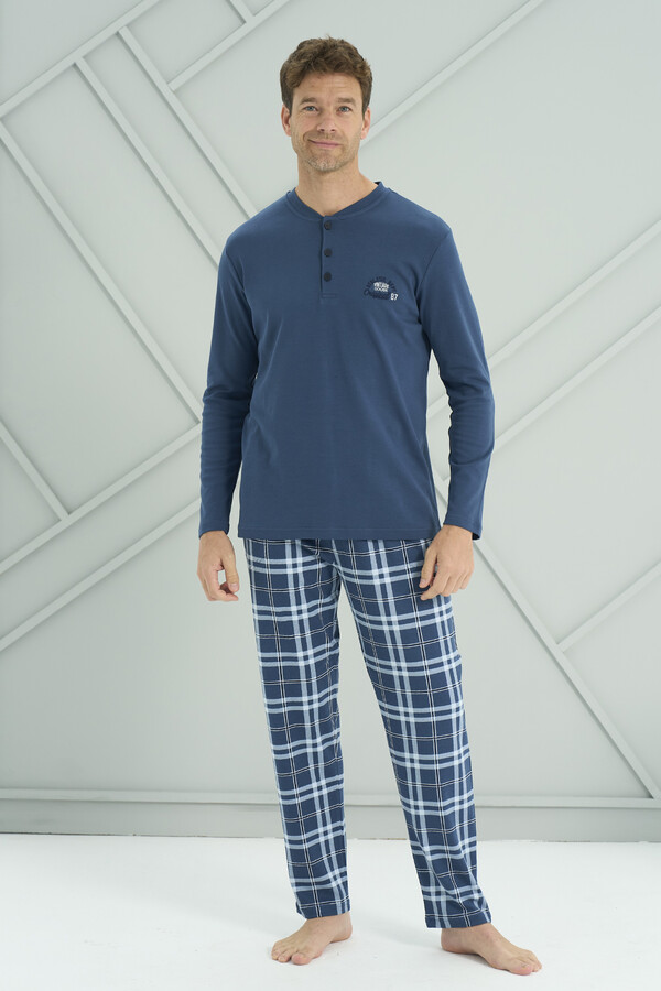 Men's Interlock Knit Long Sleeve Pajama Set 2234 Petrol03 - Thumbnail