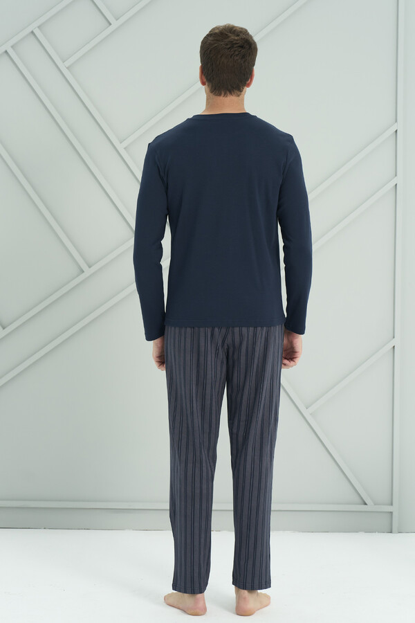 Men's Interlock Knit Long Sleeve Pajama Set 2237 Navy02 - Thumbnail