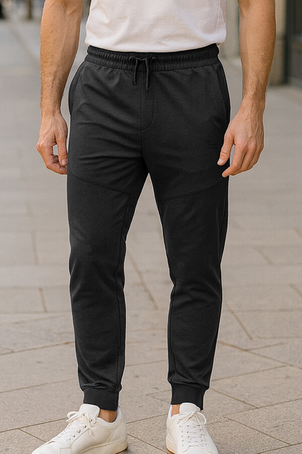 Men's Jogger Pants with Cuffs and Zipper Detail 6630 Black - Thumbnail