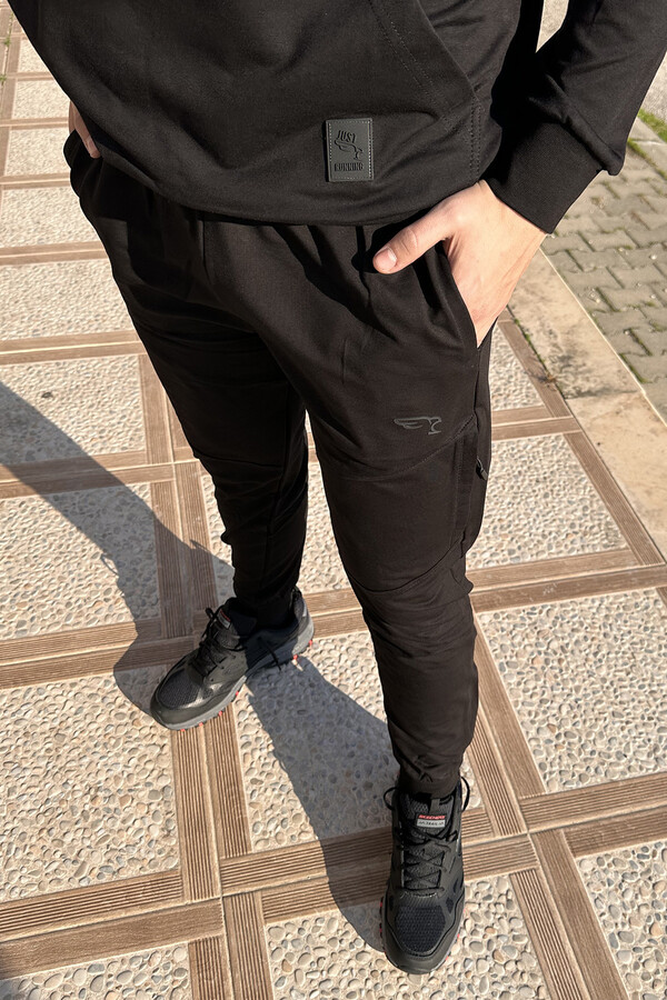 Men's Jogger Pants with Cuffs and Zipper Detail 6630 Black - Thumbnail