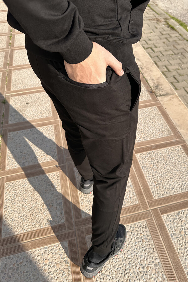 Men's Jogger Pants with Cuffs and Zipper Detail 6630 Black - Thumbnail