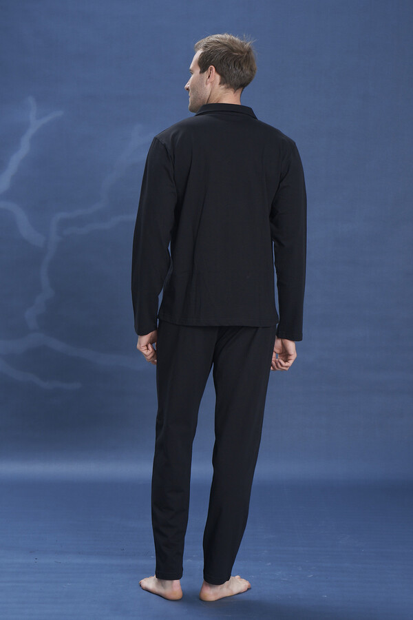 Men's Knit Long Sleeve Pajama Set 2142 Black01 - Thumbnail