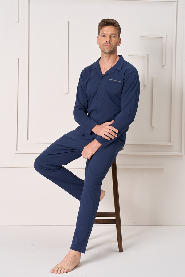 Men's Knit Long Sleeve Pajama Set 2157 Laci03 - Thumbnail
