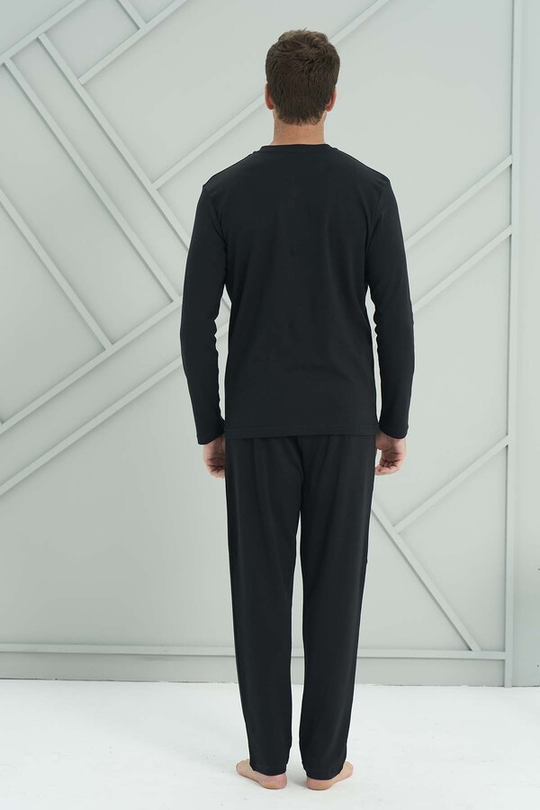 Men's Knit Long Sleeve Pajama Set 2207 Black02 - Thumbnail