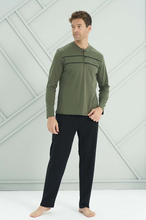 Men's Knit Long Sleeve Pajama Set 2210 Dusty Green - Thumbnail