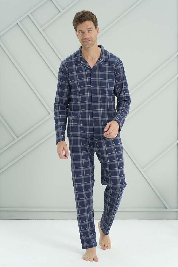 Men's Knit Long Sleeve Pajama Set 2226 Navy06 - Thumbnail
