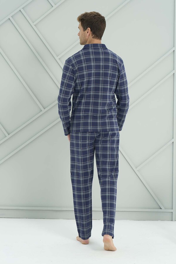 Men's Knit Long Sleeve Pajama Set 2226 Navy06 - Thumbnail