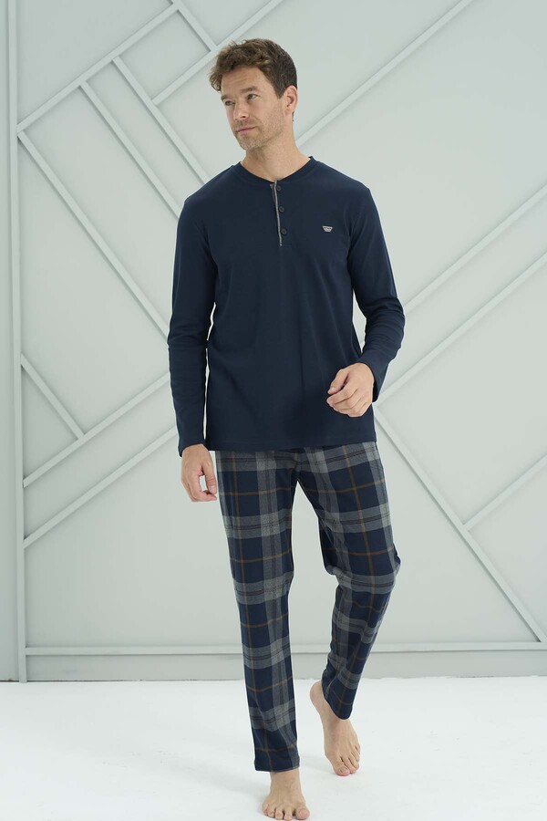 Men's Knit Long Sleeve Pajama Set 2231 Navy05 - Thumbnail