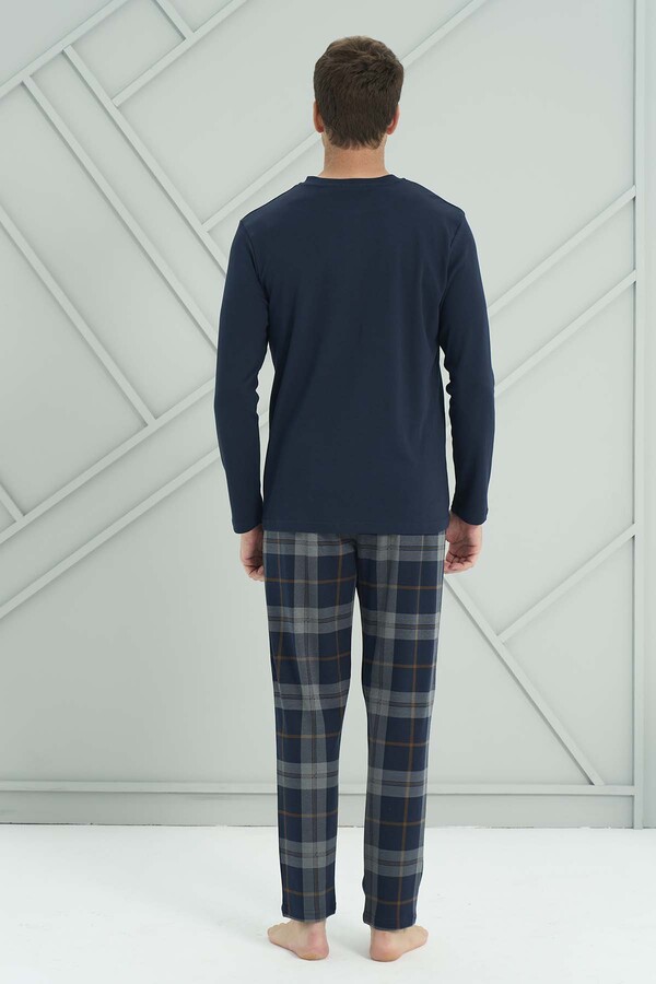 Men's Knit Long Sleeve Pajama Set 2231 Navy05 - Thumbnail