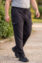 Remsa - Men's Large Size Ribbed Cotton Cargo Sweatpants 1709 Black