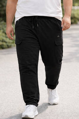 Remsa - Men's Large Size Ribbed Cotton Cargo Sweatpants 1709 Black (1)