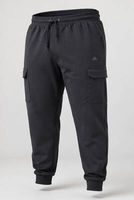 Remsa - Men's Large Size Ribbed Cotton Sweatpants with Cargo Pockets 9709 Black (1)