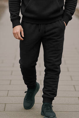 Remsa - Erkek Leg and Elastic Waist Three-Thread Slub Sweatpants 0341 Black (1)