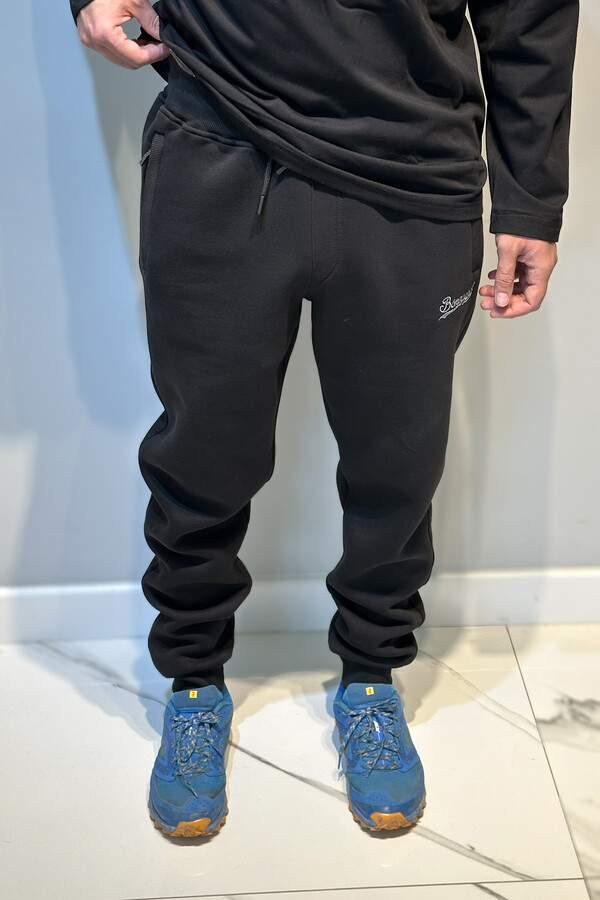Erkek Leg and Elastic Waist Three-Thread Slub Sweatpants 0341 Black - Thumbnail