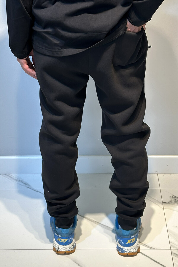 Erkek Leg and Elastic Waist Three-Thread Slub Sweatpants 0341 Black - Thumbnail