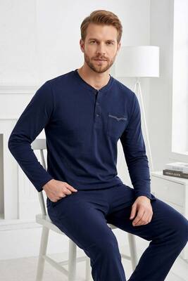Remsa - Men's Long Sleeve Cotton Spandex Pajama Set 2302 Navy (1)