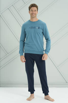 Remsa - Men's Long-Sleeved Pajama Set in Petrol Blue and Navy