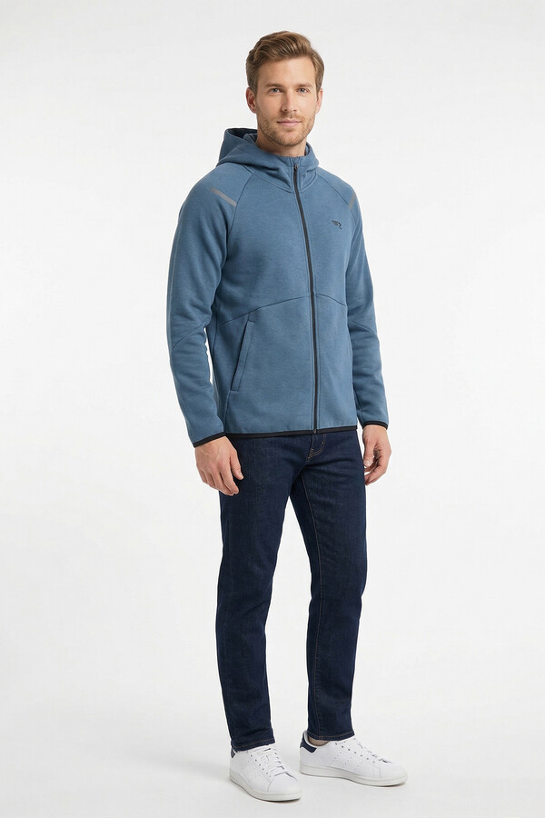 Men's Marbled Inner Hooded Cotton Zip-Up Jacket 7087 Navy - Thumbnail