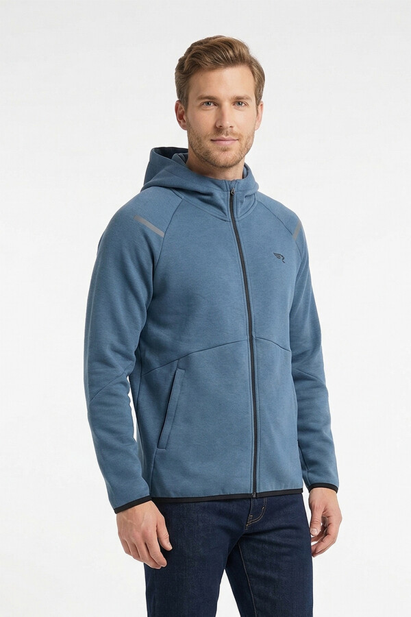 Men's Marbled Inner Hooded Cotton Zip-Up Jacket 7087 Navy - Thumbnail