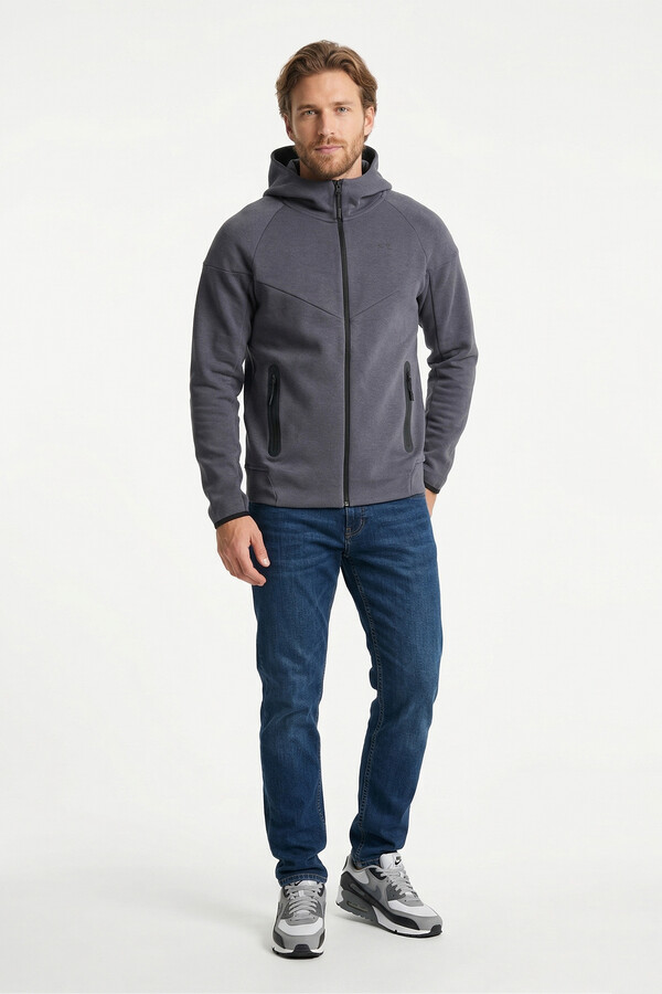 Men's Marbled Inner Hooded Zip-Up Jacket 7097 Fume - Thumbnail