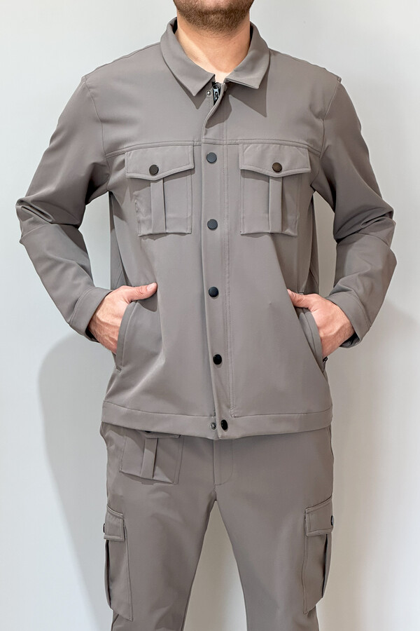Men's Modern Zippered Jacket 24720 Beige - Thumbnail