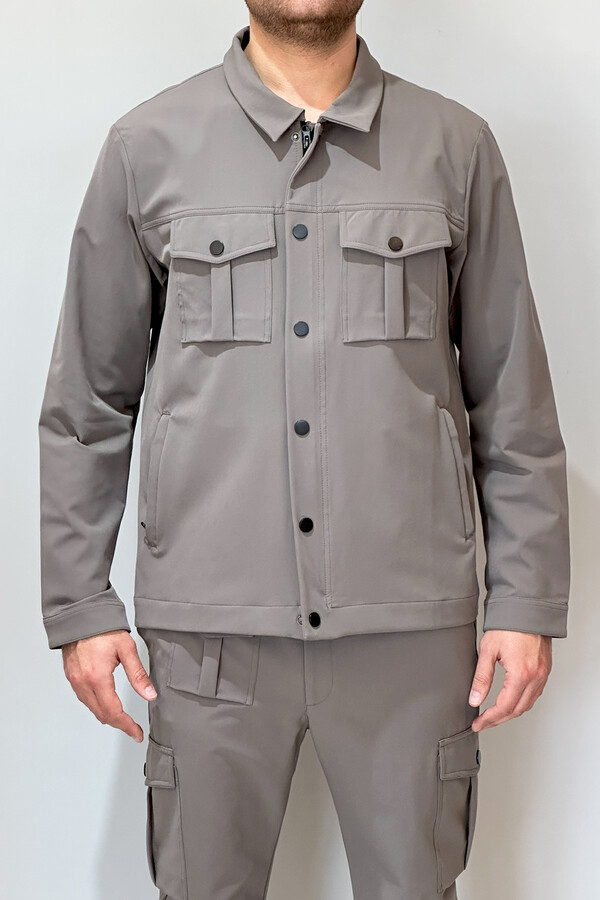 Men's Modern Zippered Jacket 24720 Beige - Thumbnail