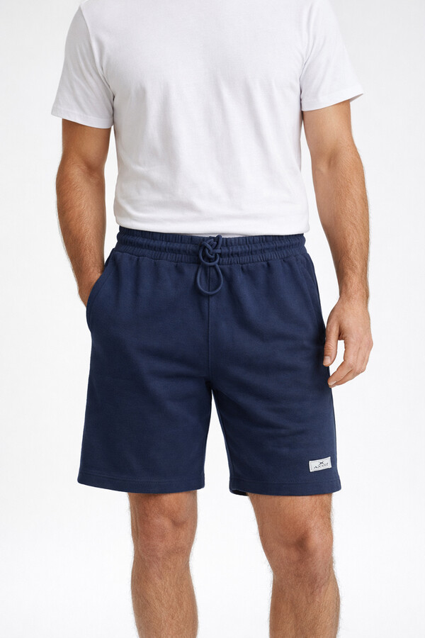 Men's Navy Elastic Waist Pocket Detail Capri Shorts 2177 - Thumbnail