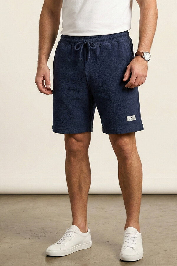 Men's Navy Elastic Waist Pocket Detail Capri Shorts 2177 - Thumbnail