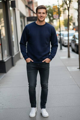 Remsa - Men's Plain Cotton Crewneck Sweatshirt 0319 Navy (1)
