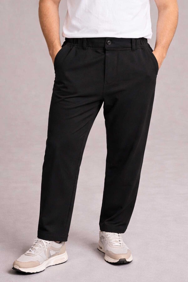 Men's Plus Size Zipper Detail Battal Trousers 1171 Black - Thumbnail