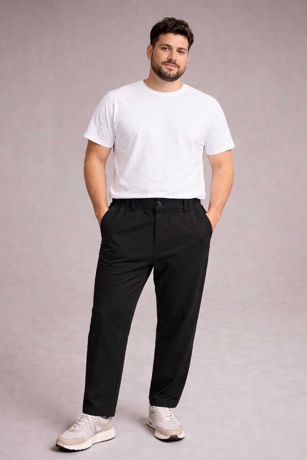 Men's Plus Size Zipper Detail Battal Trousers 1171 Black - Thumbnail
