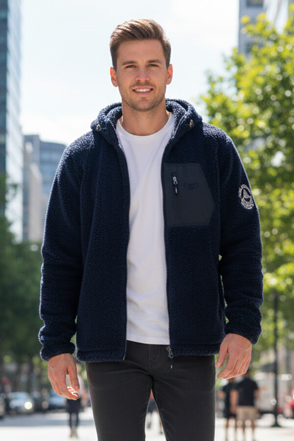 Remsa - Men's Plush Jacket with Hood and Double Side Pockets 25725 Dark Navy (1)