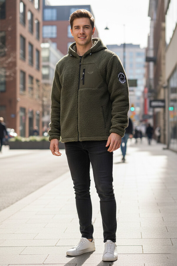Men's Plush Jacket with Zip Front 25725 Khaki - Thumbnail