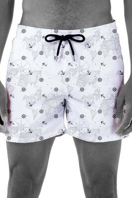 Remsa - Men's Pool and Sea Patterned Shorts 023 White Remsa - Men's Pool and Sea Patterned Shorts 023 White