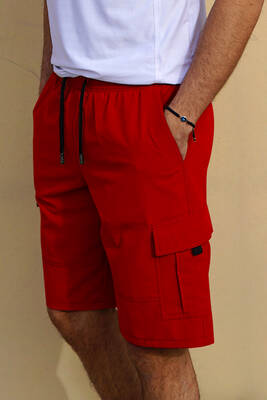 Remsa - Men's Pool Beach Cargo Pocket Shorts Plain 444 Red Remsa - Men's Pool Beach Cargo Pocket Shorts Plain 444 Red