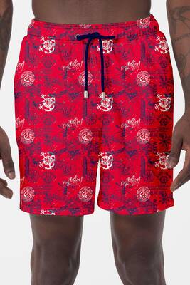 Remsa - Men's Pool Sea Patterned Shorts 024 Red Remsa - Men's Pool Sea Patterned Shorts 024 Red