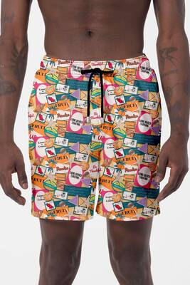 Remsa - Men's Pool Sea Patterned Shorts 028 White Remsa - Men's Pool Sea Patterned Shorts 028 White