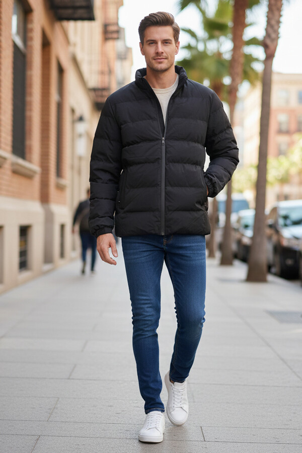 Men's Puffer Vest with Inner Lining 7070 Black - Thumbnail