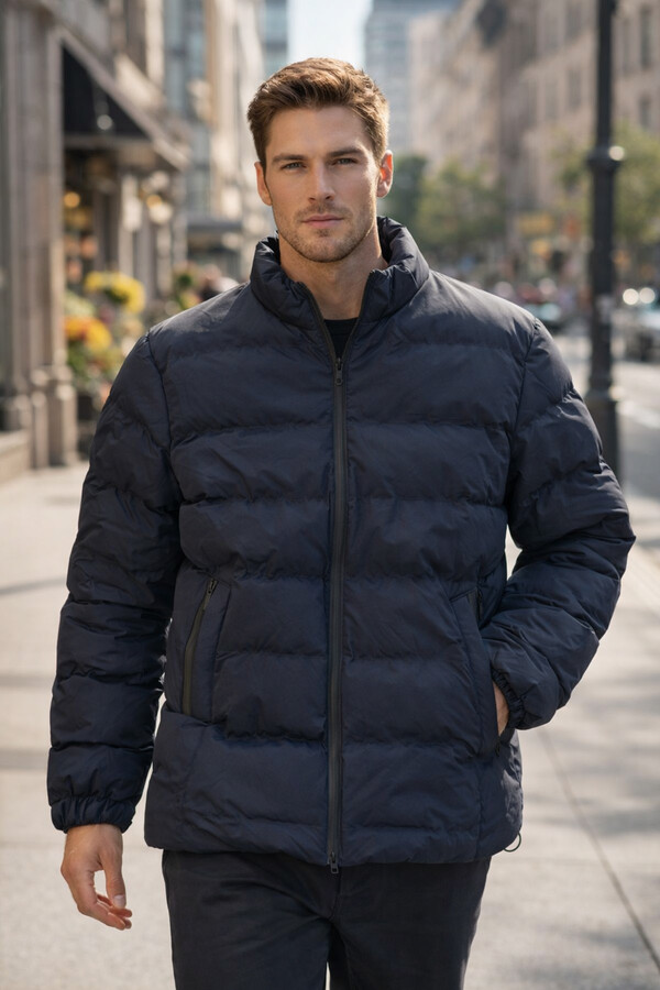 Men's Puffer Vest with Inner Lining 7070 Navy - Thumbnail