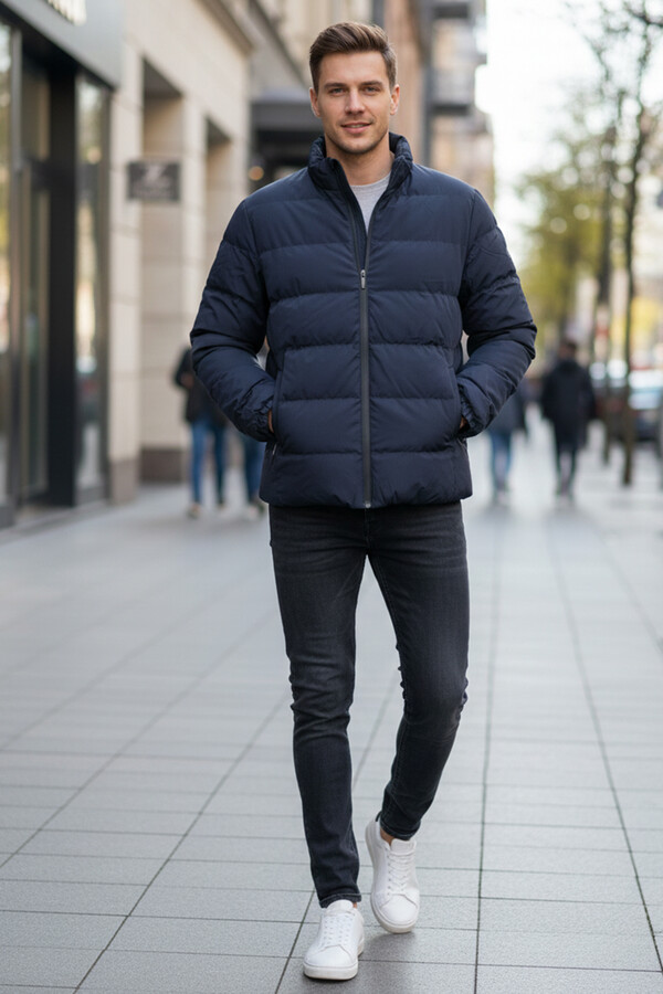 Men's Puffer Vest with Inner Lining 7070 Navy - Thumbnail