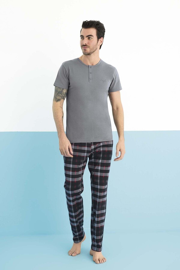 Men's Short Sleeve Modal Pajama Set 250152 Grey - Thumbnail