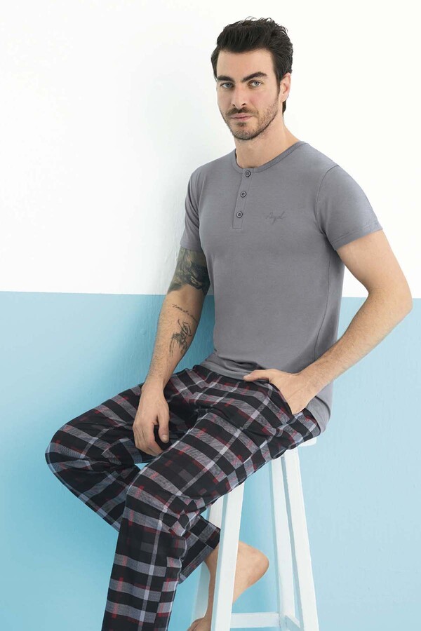 Men's Short Sleeve Modal Pajama Set 250152 Grey - Thumbnail