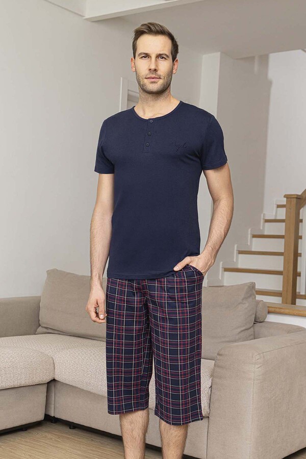 Men's Short Sleeve Modal Pajama Set 260031 Navy01 - Thumbnail