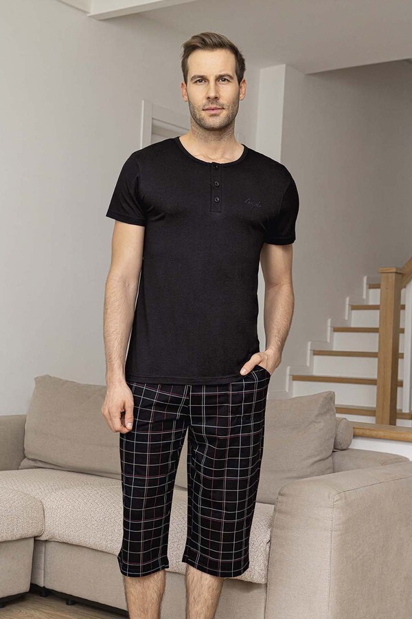 Men's Short Sleeve Modal Pajama Set 260033 Black01 - Thumbnail