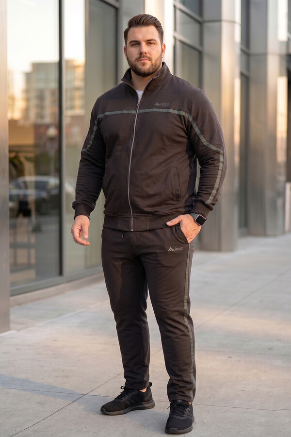 Men's Straight Leg Pants and Jacket Cotton Tracksuit Set 3715 Black - Thumbnail