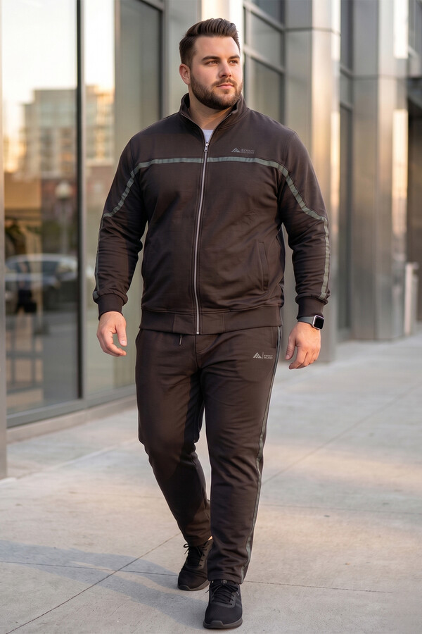 Men's Straight Leg Pants and Jacket Cotton Tracksuit Set 3715 Black - Thumbnail