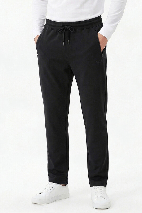 Men's Tapered Straight Leg Sweatpants with Elastic Waistband 25708 Black - Thumbnail